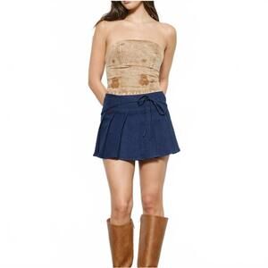 NEW PRETTY GARBAGE pleated denim mini skirt in navy